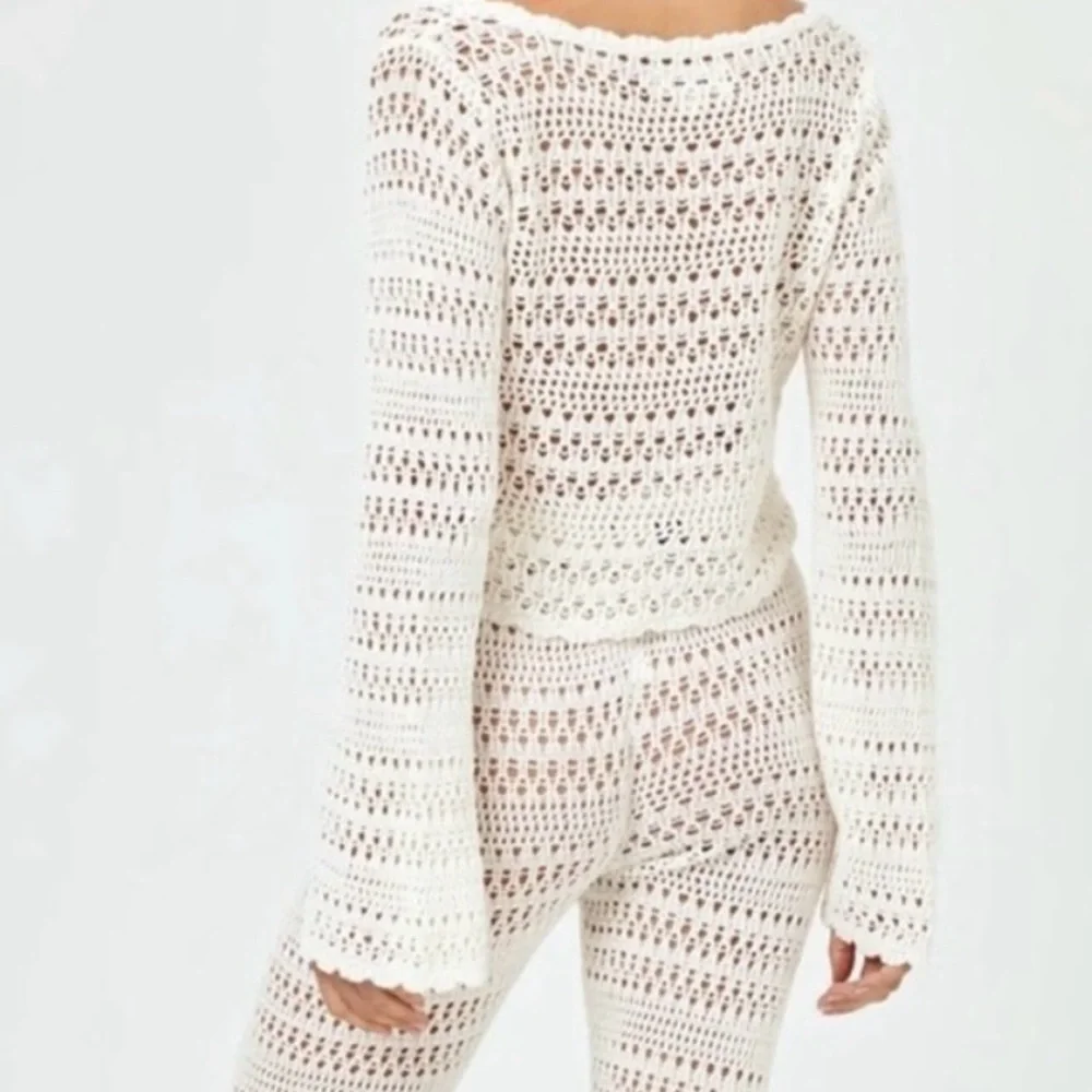 L*Space Golden Hour Cover Up Crochet Top Cream Boho Beach Pool Bell Sleeve XL